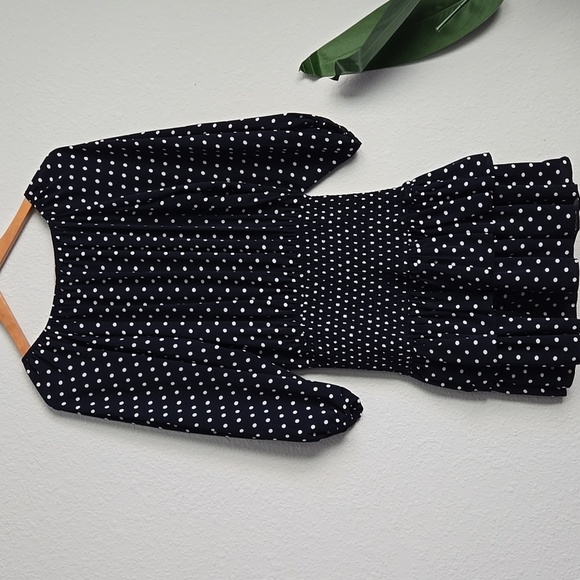 Entro Elegant Navy Polka Dot Smocked Mini Dress Size M Boho - Picture 6 of 10